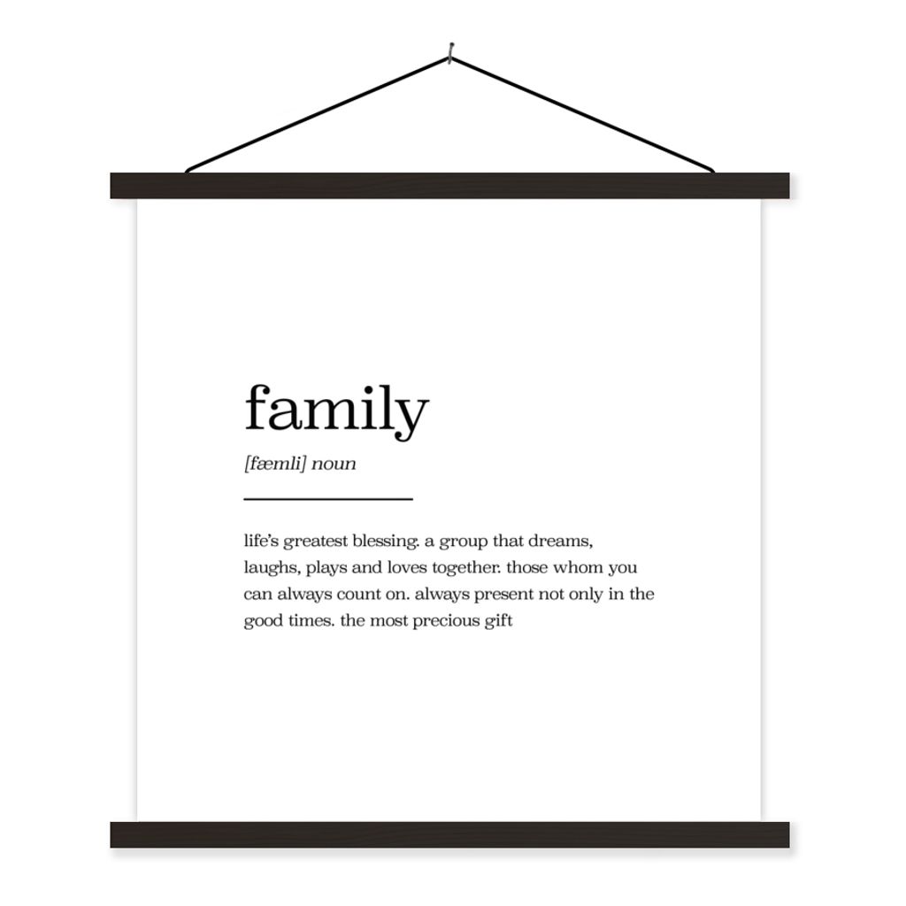MuchoWow Textilposter zitate - sprichwörter - Wörterbuch - Familie 60x60 cm mit schwarzem Rahmen - Posteraufhänger