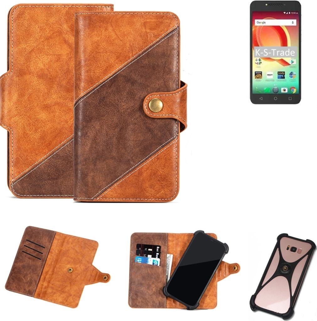 K-S-Trade Handy-Hülle Schutz-Hülle Bookstyle Case Wallet-Case kompatibel mit Alcatel A50 Handy Cover Bumper Kantenschutz Smartphone dunkelbraun