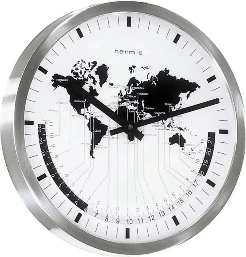Horloge Murale Inox Lisible et Précise avec Heure Universelle Monde