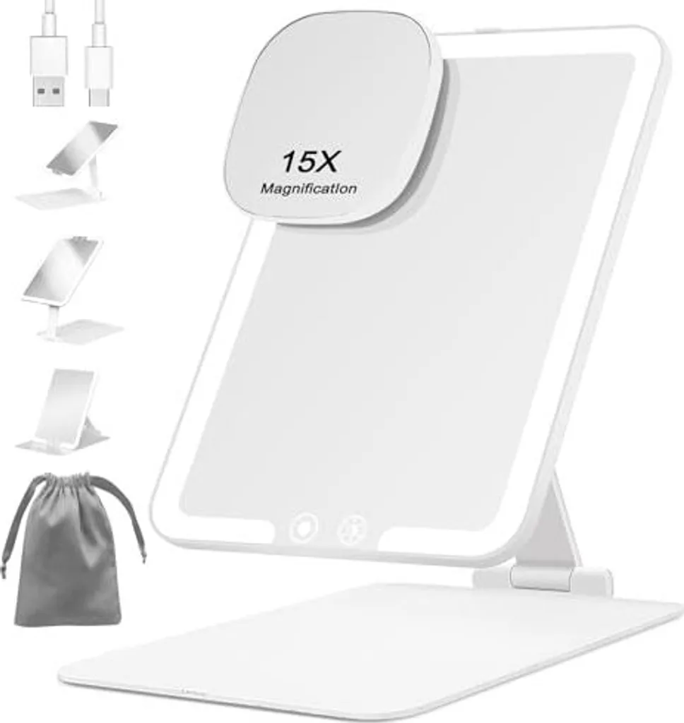 Specchio Portatile FancySeeu LED: Sottile, Potente, Ingrandimento 15x