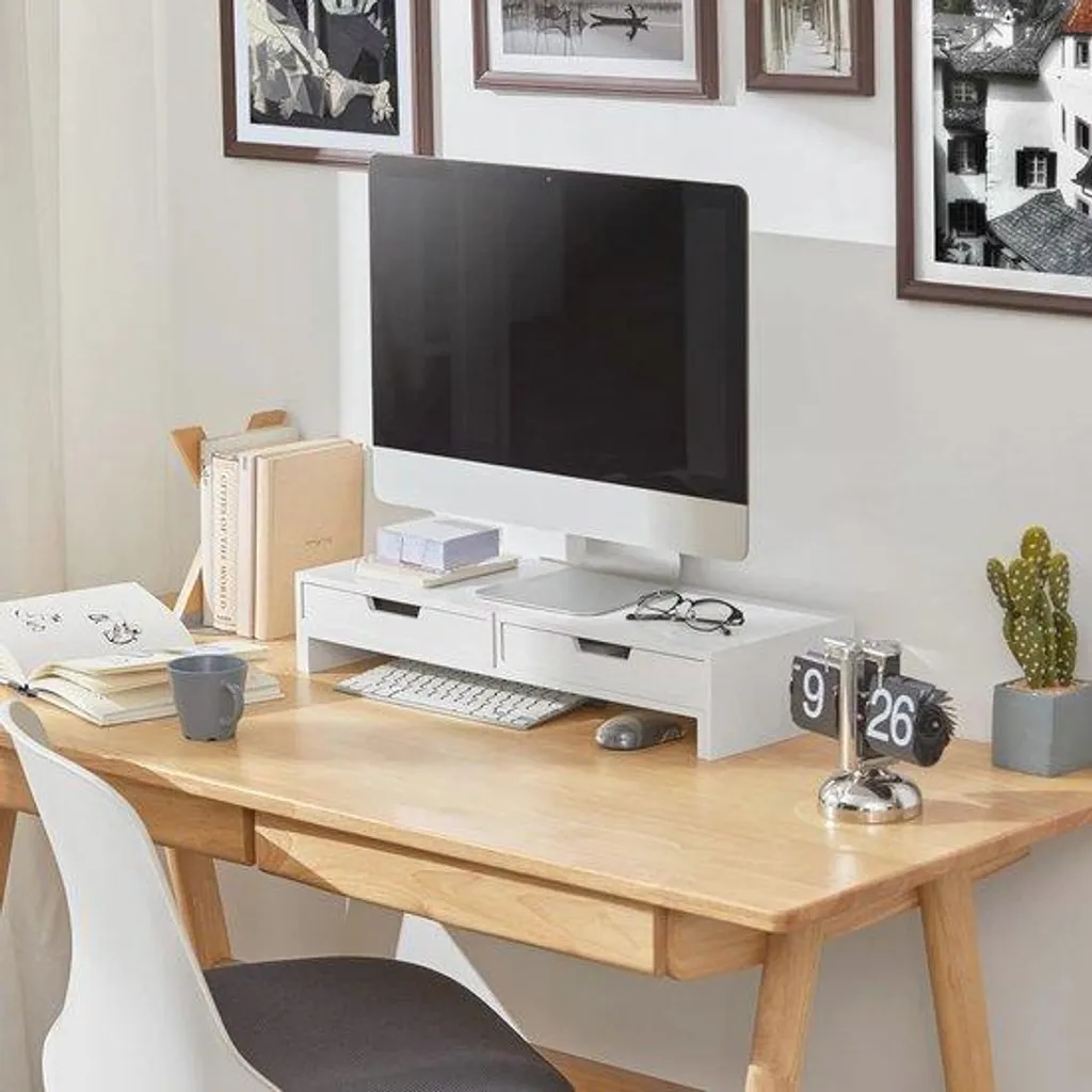 Double bras articulé pour écran de bureau blanc - Support moniteur réglable