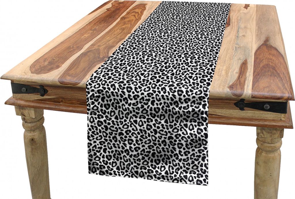 ABAKUHAUS Geometrisch Tischläufer, Leopard Jaguar Haut wie, Esszimmer Küche Rechteckiger Dekorativer Tischläufer, 40 x 225 cm, Grau und Weiß