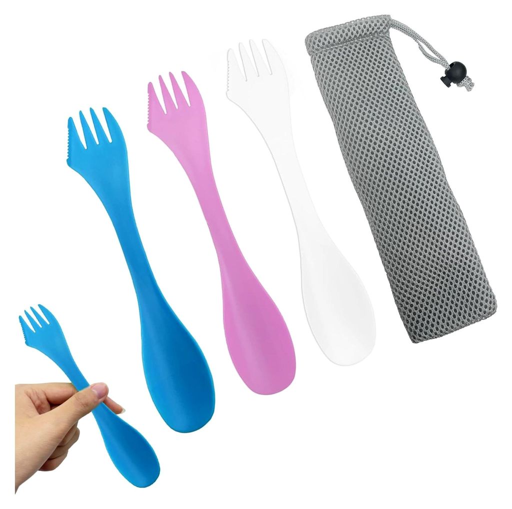 3-teiliges Göffel-Set, 3-in-1-Göffel, tragbares Camping-Besteck, Löffel und Gabel mit Tasche für Outdoor-Aktivitäten
