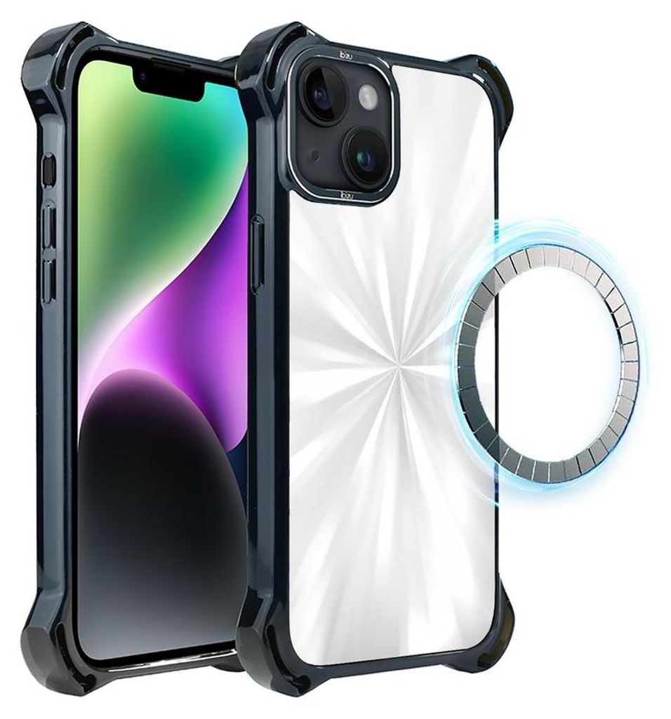 Schutzhülle für das iPhone 14, MagSafe-kompatibel, verstärkte Ecken, schwarz, Reflexion, Schimmer