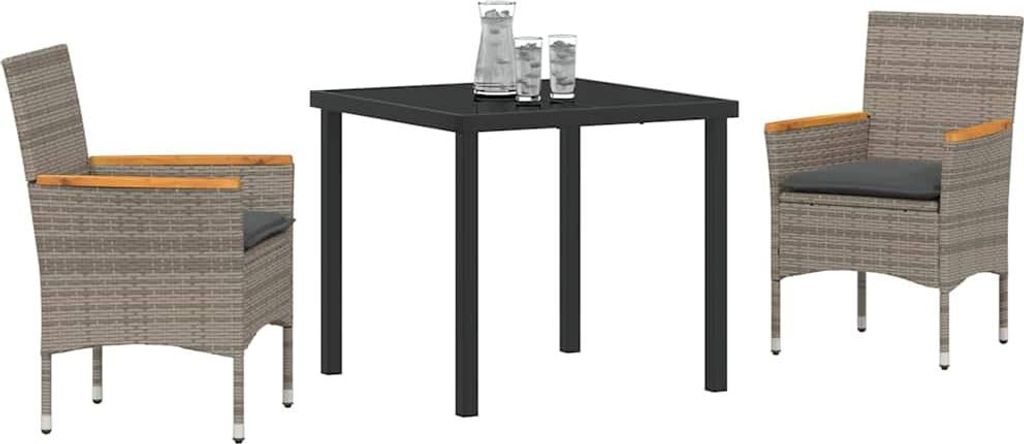 vidaXL Garten Essgruppe mit Kissen 3 pcs Grau Poly-Rattan