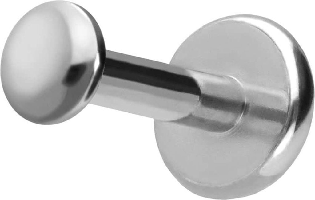 Ohrpiercing, Nasenpiercing Titan Labret mit Push Fit DISC Silber Stablänge: 8mm | Stabstärke: 1,2mm | Discgröße: 2,5mm