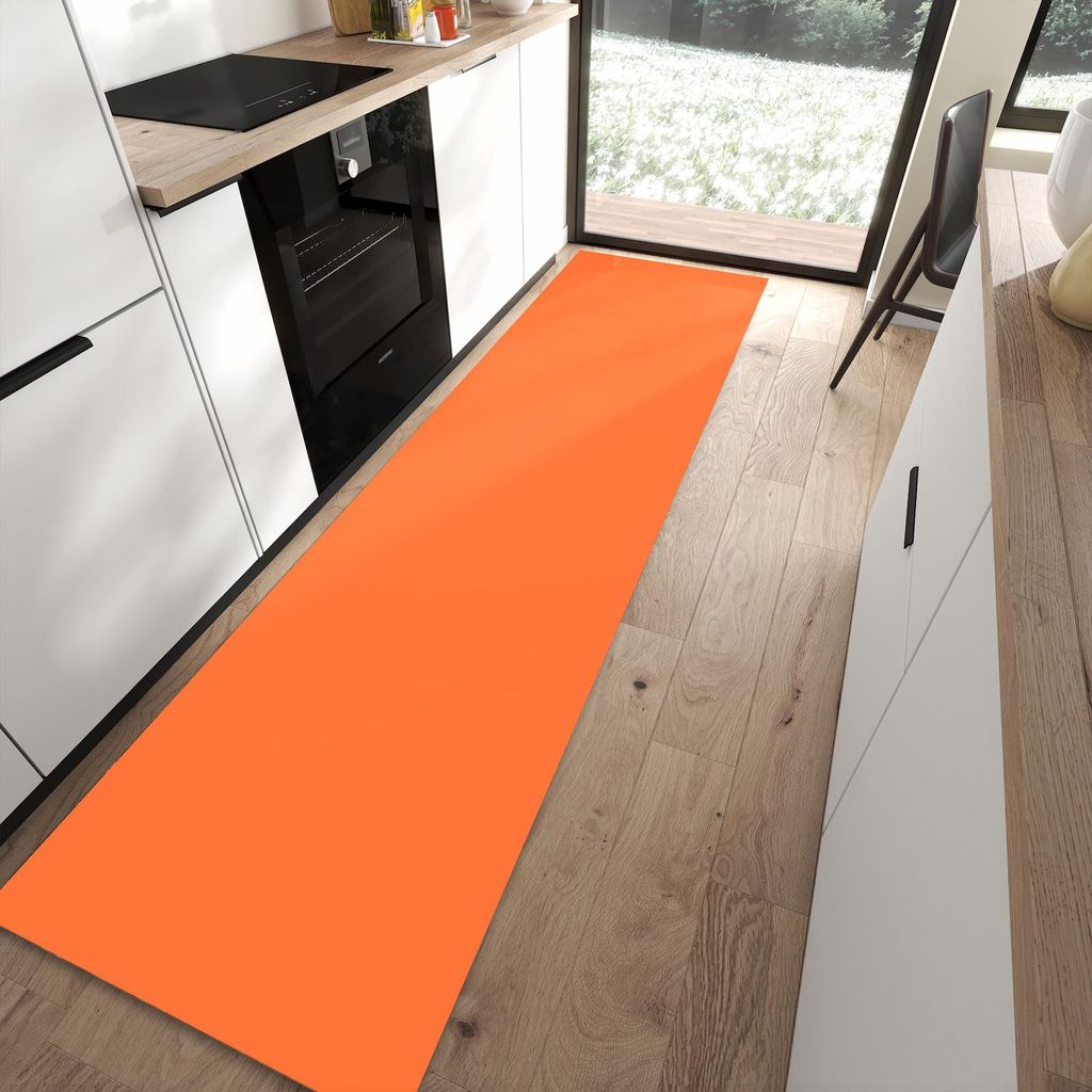 Küchenteppich 80x300cm rutschfest & abwischbar PVC Läufer - Dunkeloranger Hintergrund II