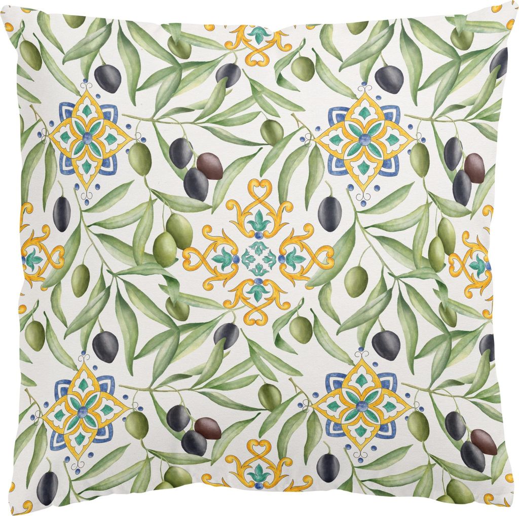 Dekokissen Muster drinnen / Indoor Zierkissen Samt waschbar Pflanzen grün Aquarell Sofakissen mit Füllung