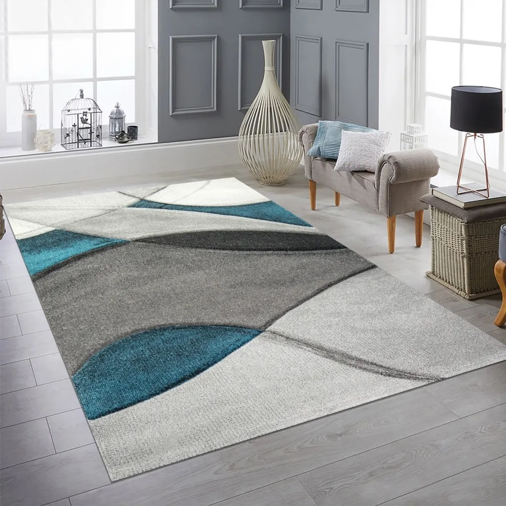 Petit tapis de salon moderne bleu gris pour studio et chambre 60x110
