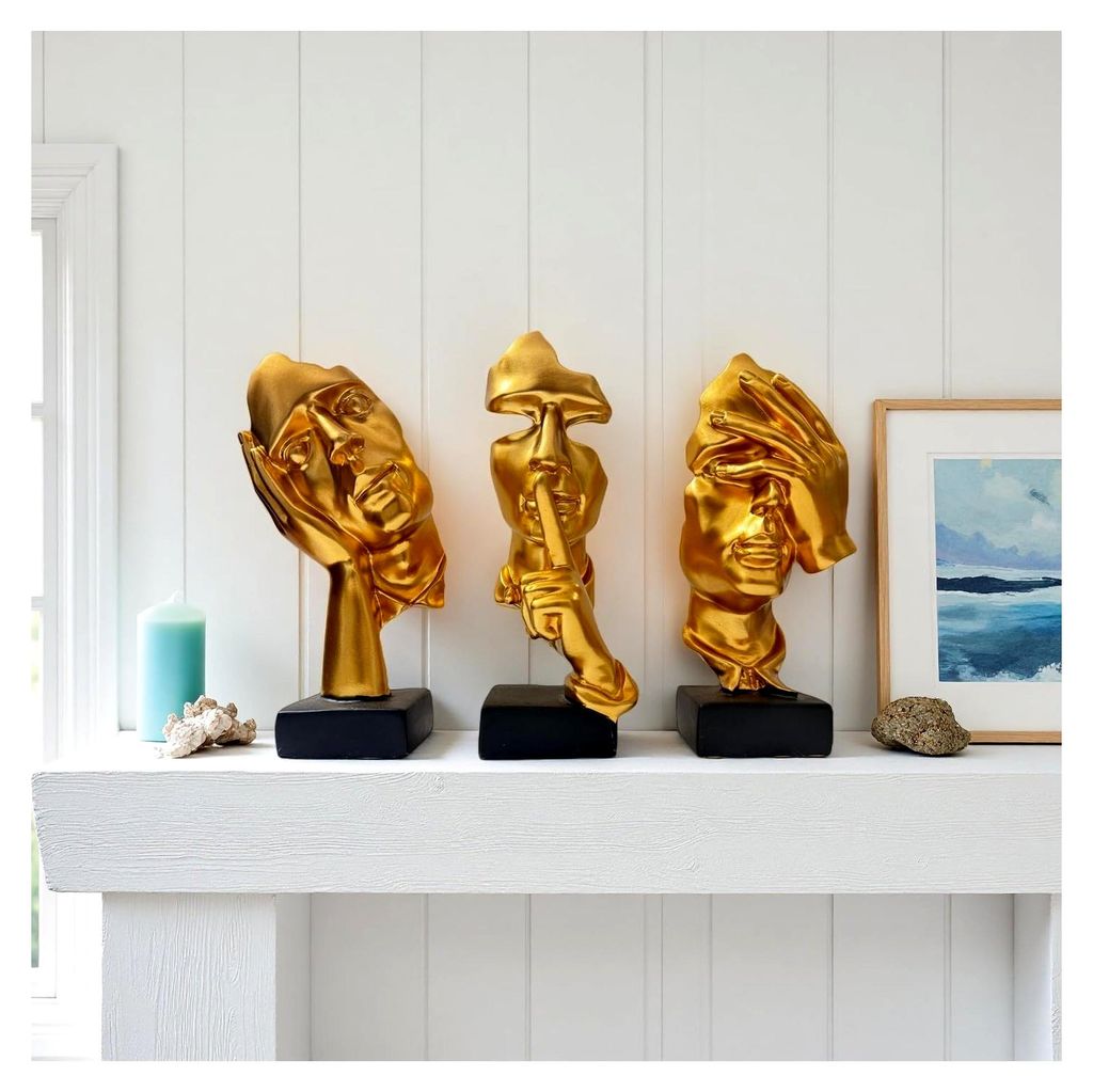 Deko-Skulpturen Denker Statue, 3er Set, abstrakte Kunstfigur in Gold, moderne Harzskulpturen für Zuhause und Büro