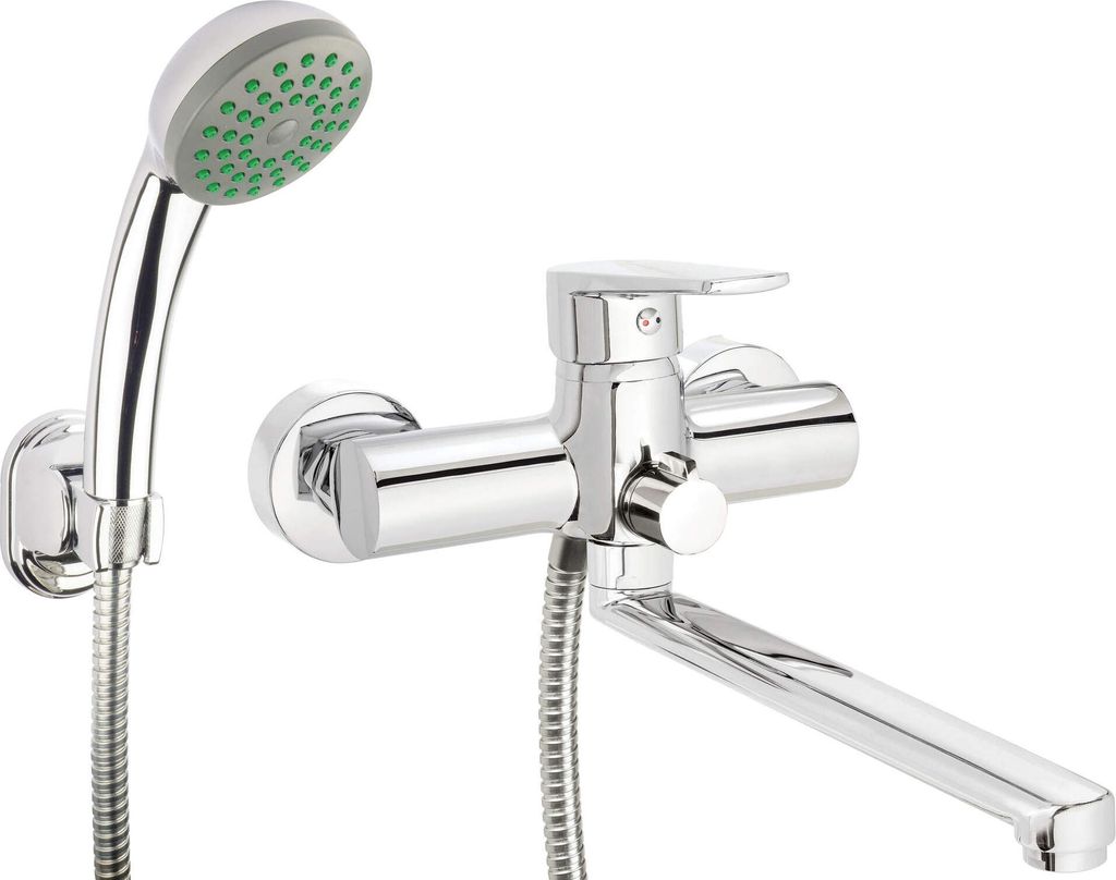 Wall-mounted washbasin and bath mixer with shower set
