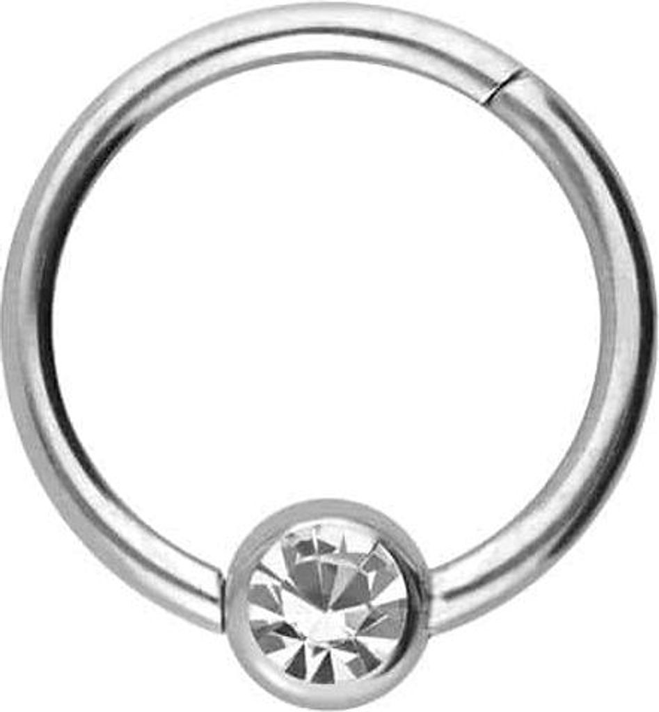 Ohrpiercing, Nasenpiercing, Septum Piercing Titan Segmentring Clicker KRISTALL Silber Innendurchmesser: 6mm + Stabstärke: 0,8mm