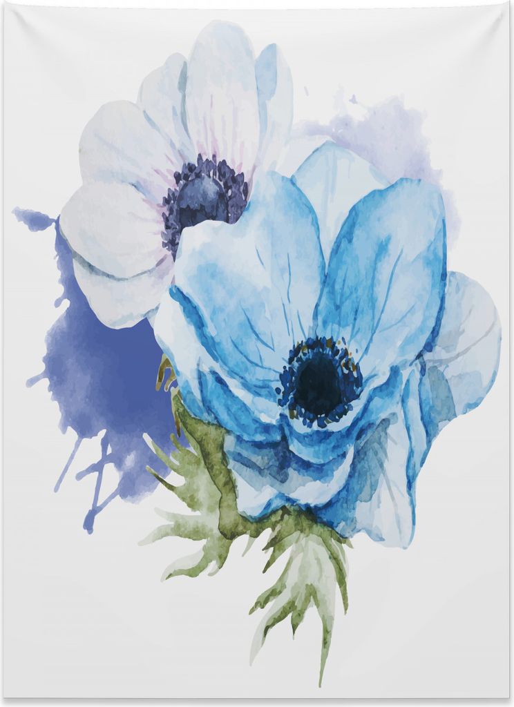 Abakuhaus Windröschen Wandteppich, Rustikale Blüten aus Weiches Mikrofaser Stoff Kein Verblassen Klare Farben Waschbar, 110 x 150 cm, Hellblau La...