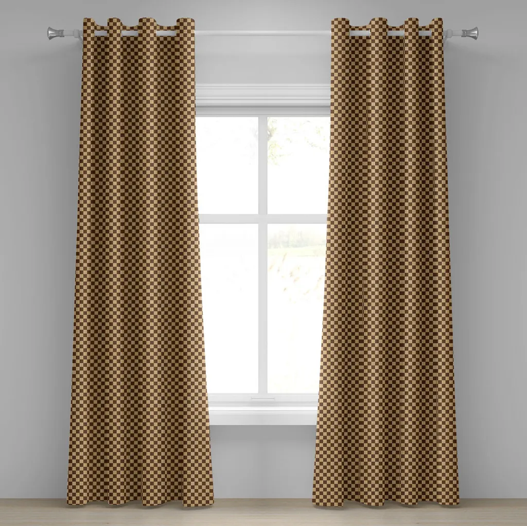 Paire de rideaux décoratifs thème échecs motif bois pour le salon