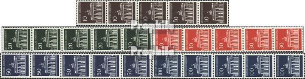 Briefmarken BRD (BR.Deutschland) 1966 Mi 506w R-510w R Fünferstreifen (kompl.Ausg.) matte Gummierung postfrisch Brandenburger Tor