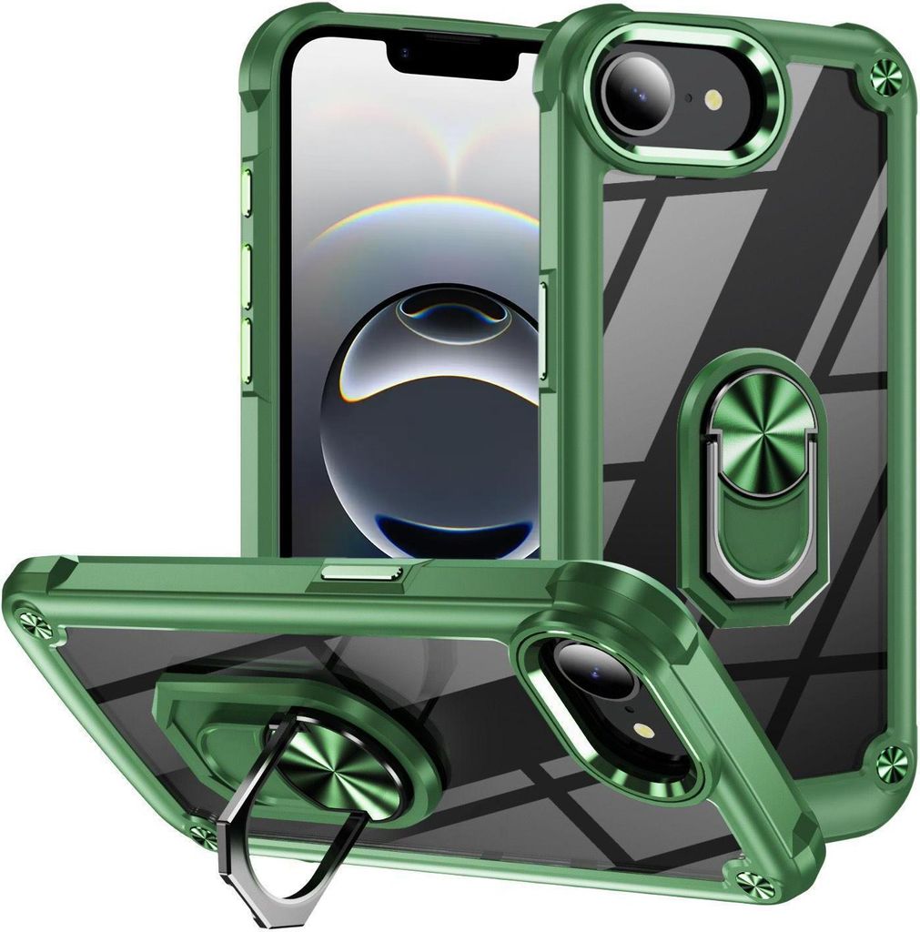 Mobigear Crystal Ring iPhone 17e Hülle Hardcase Backcover mit Ringhalter - Grün