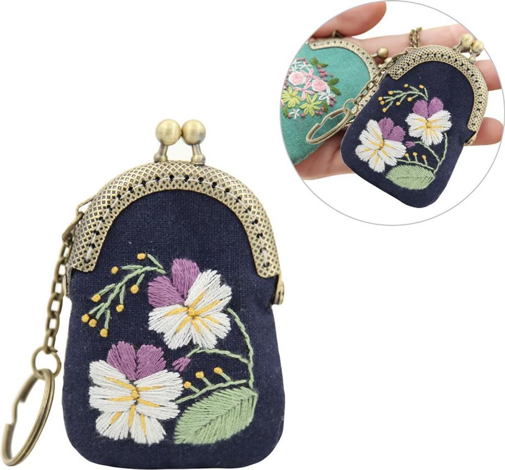 DIY Blume Stickerei Tasche Kit DIY Stoff Tasche Schlüsselkette Kreuzstich Sets Nähen Craft ToolStyle B