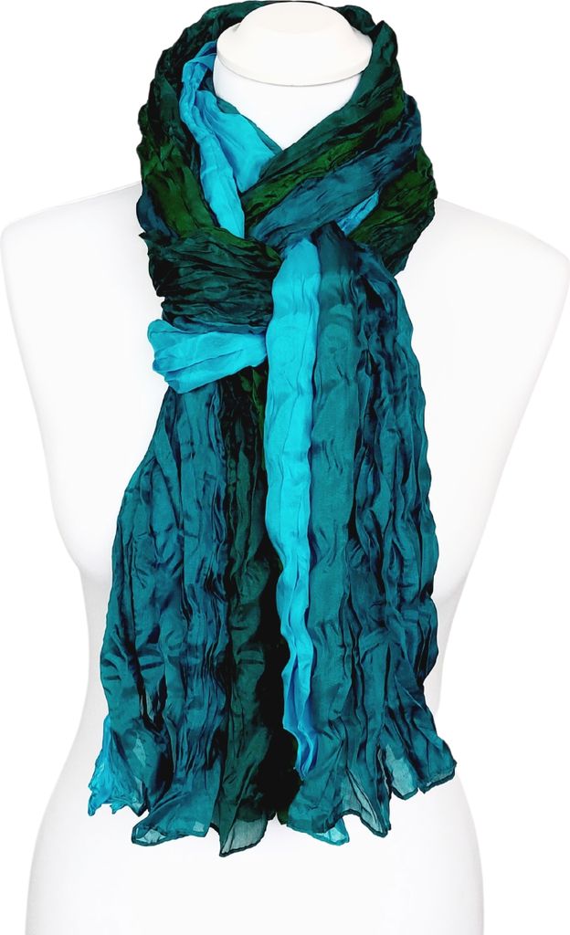 Knitterschal Halstuch Schal XXL grün türkis Farbverlauf 100% Seide 180x90cm