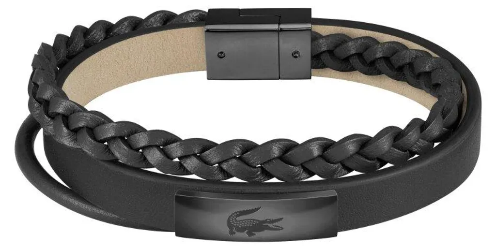 Bracelet Fusion 2040318 en cuir tressé noir avec fermoir en acier robuste