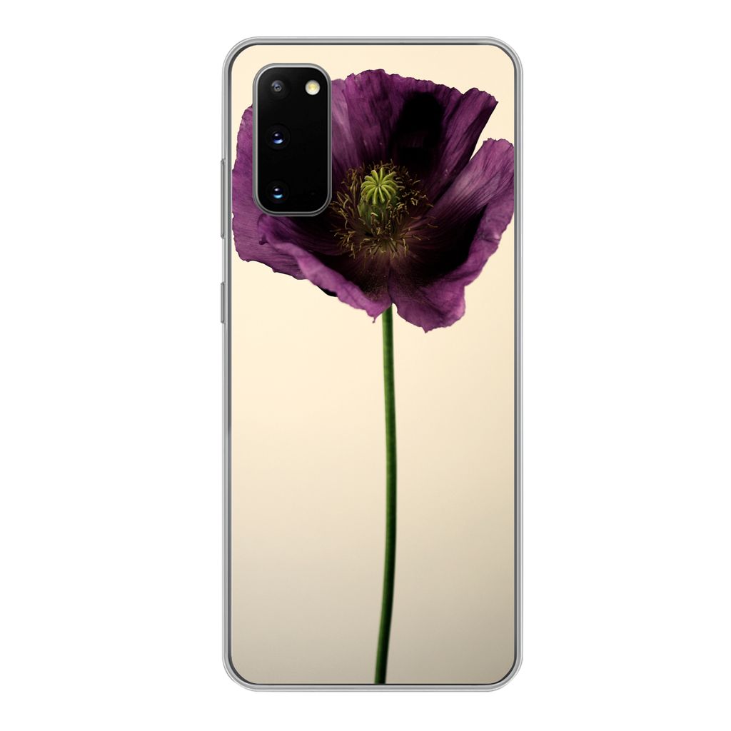 MuchoWow Handyhülle Schutzhülle Hülle für Samsung Galaxy S20 Nahaufnahme eines violetten Mohns Silikon Softcase Handy Hülle - Bild