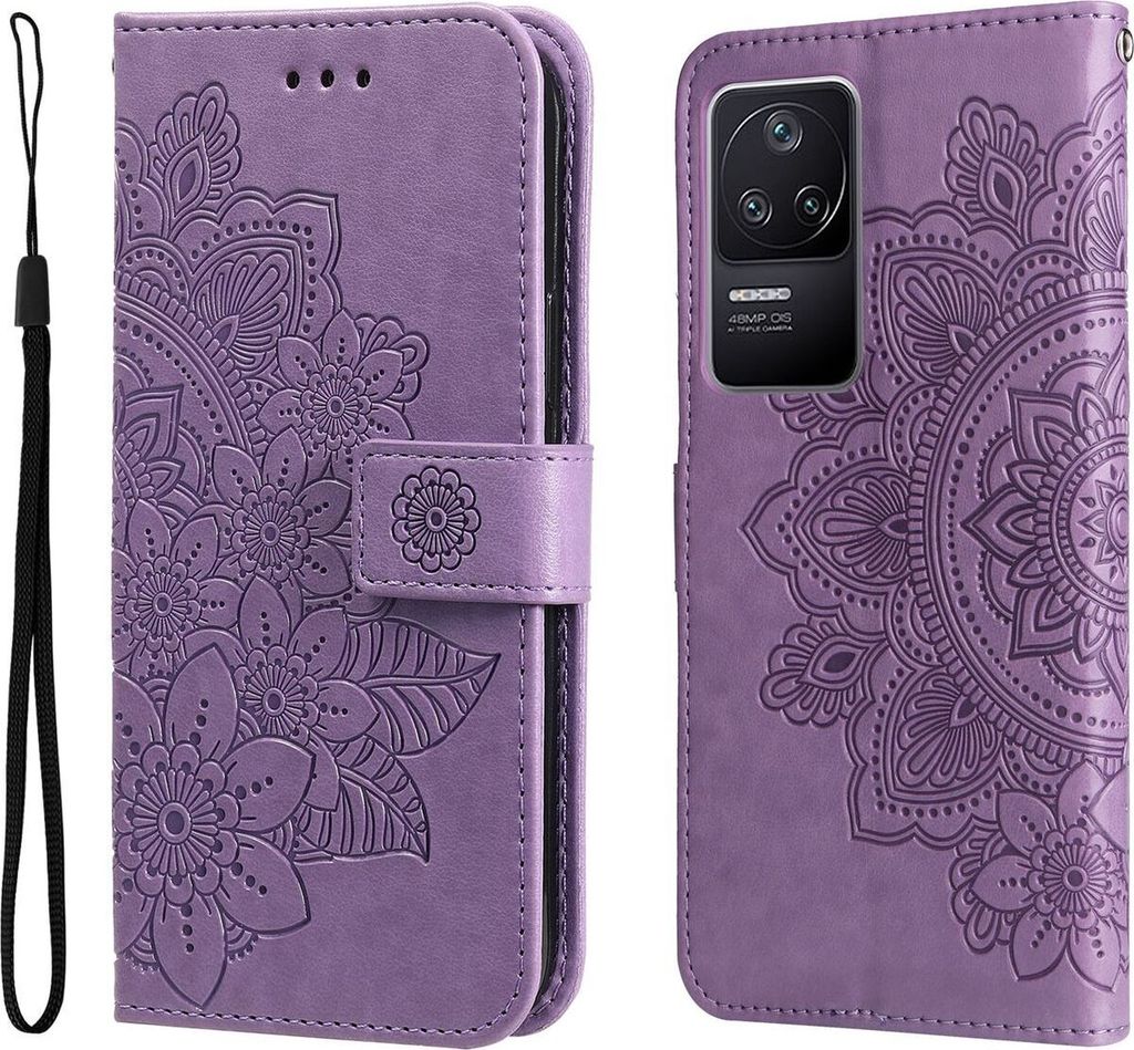 Mobigear Flowers POCO F4 Hülle Klapphülle Geldbörse - Lila