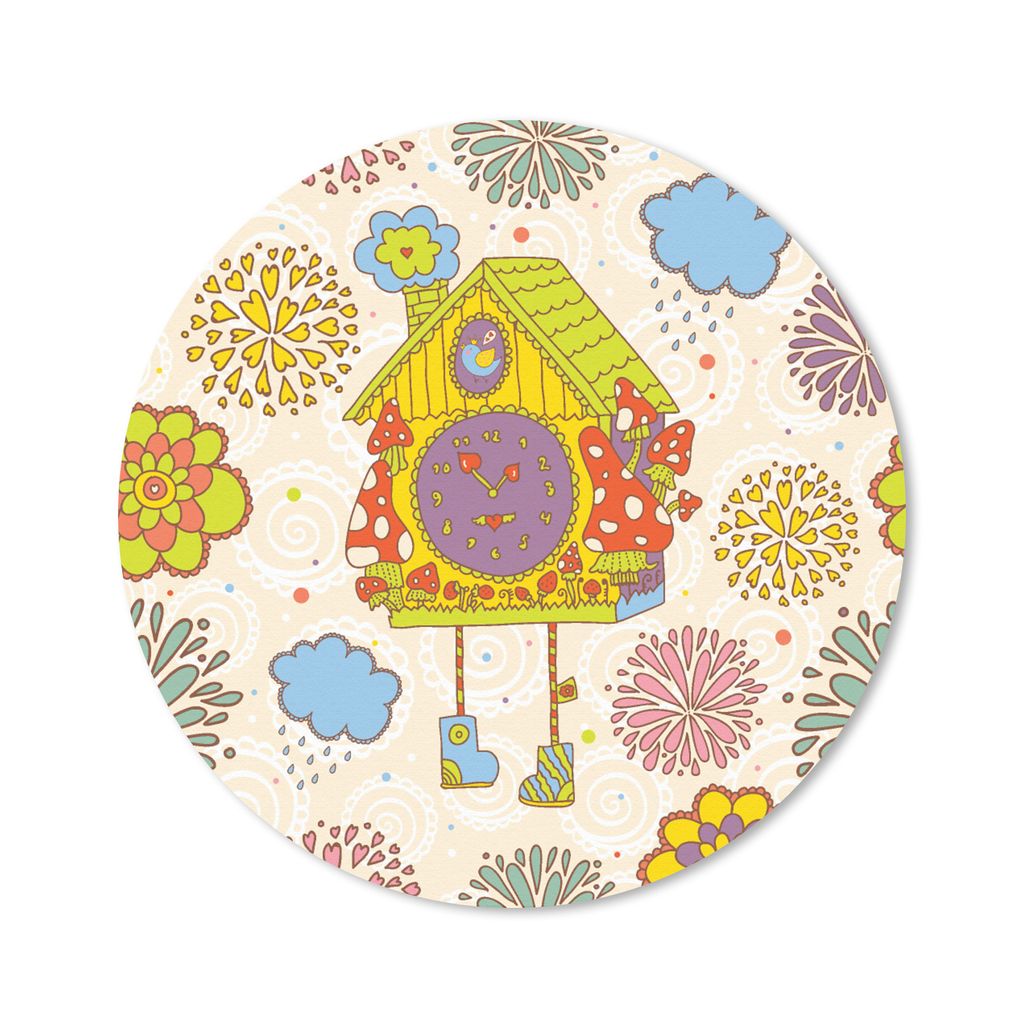 MuchoWow Mauspad Mousepad Kuckucksuhr - Muster - Pilz - Blumen 20x20 cm - Mousepads - Maus Mat - Pad - Mausunterlage - Schreibtischmatte