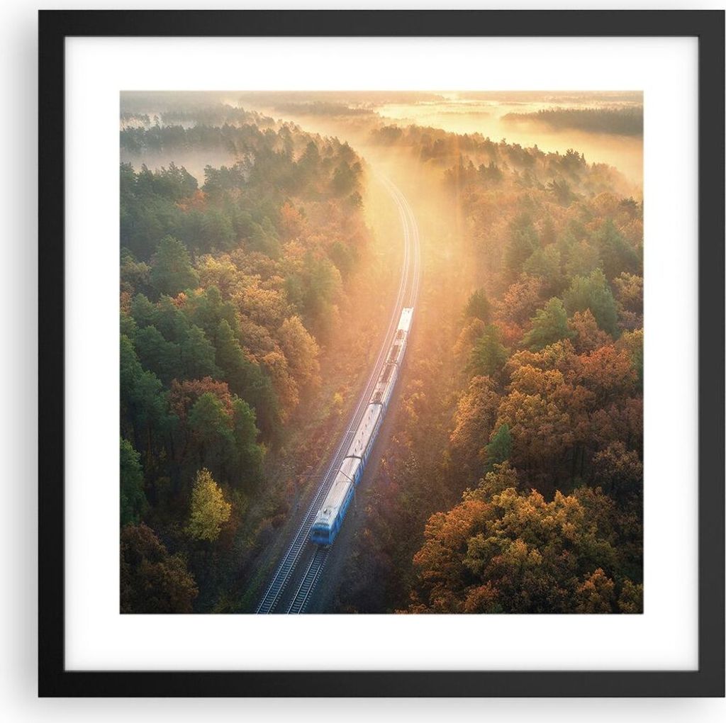 Gerahmtes Poster - Schwarzer Rahmen - Bahn Herbst So - 40x40 cm - Wand Bild - Wanddeko - Wandbilder - Kunstposter - Wandposter - Bilderrahmen - Bil...