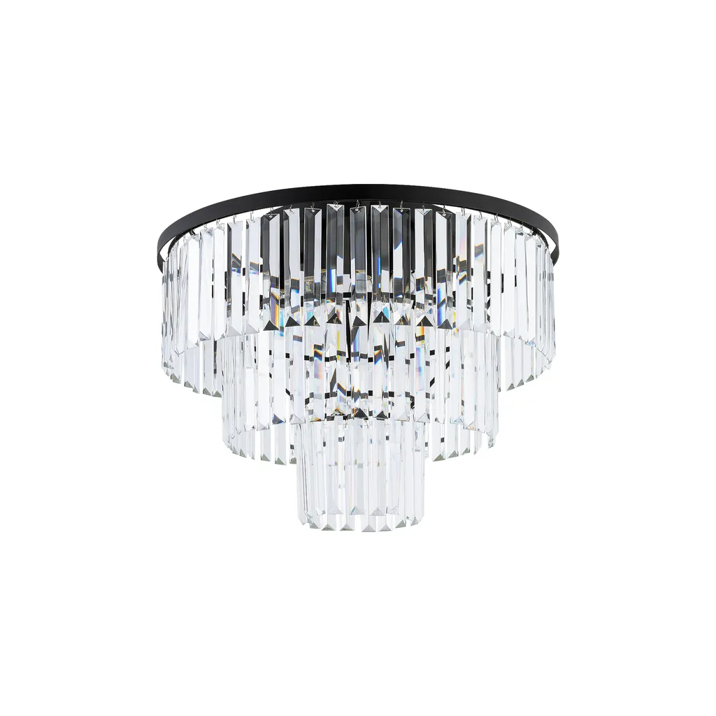 Plafonnier CRISTAL 9xE14 structure noire 56x56cm IP20 éclairage luxe