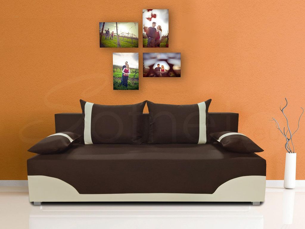 Bettsofa Dario - Klappsofa mit Schlaffunktion und Bettkasten, Schlafsofa, Sofa, Schlafcouch (Braun + Beige (Neo 06 + Dolaro 100))