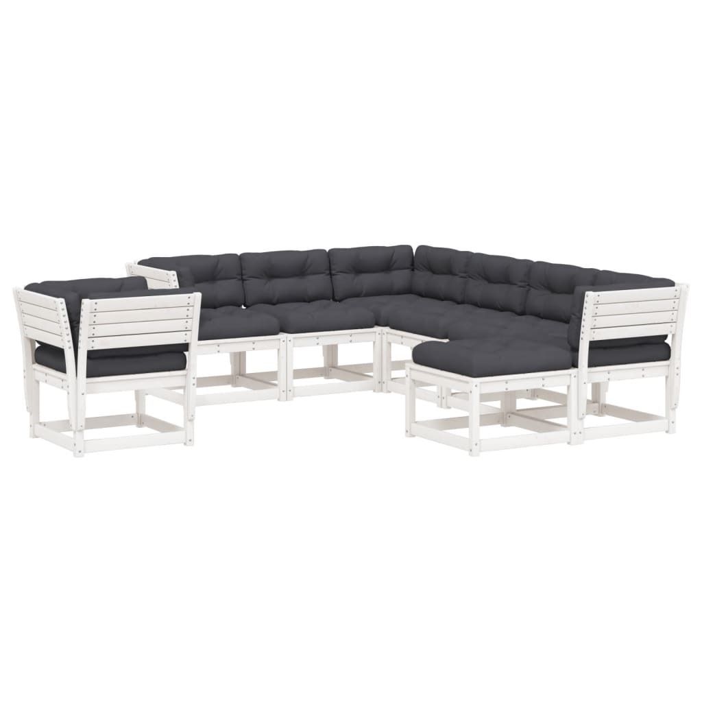 vidaXL 8-tlg. Garten-Lounge-Set mit Kissen Weiß Massivholz Kiefer