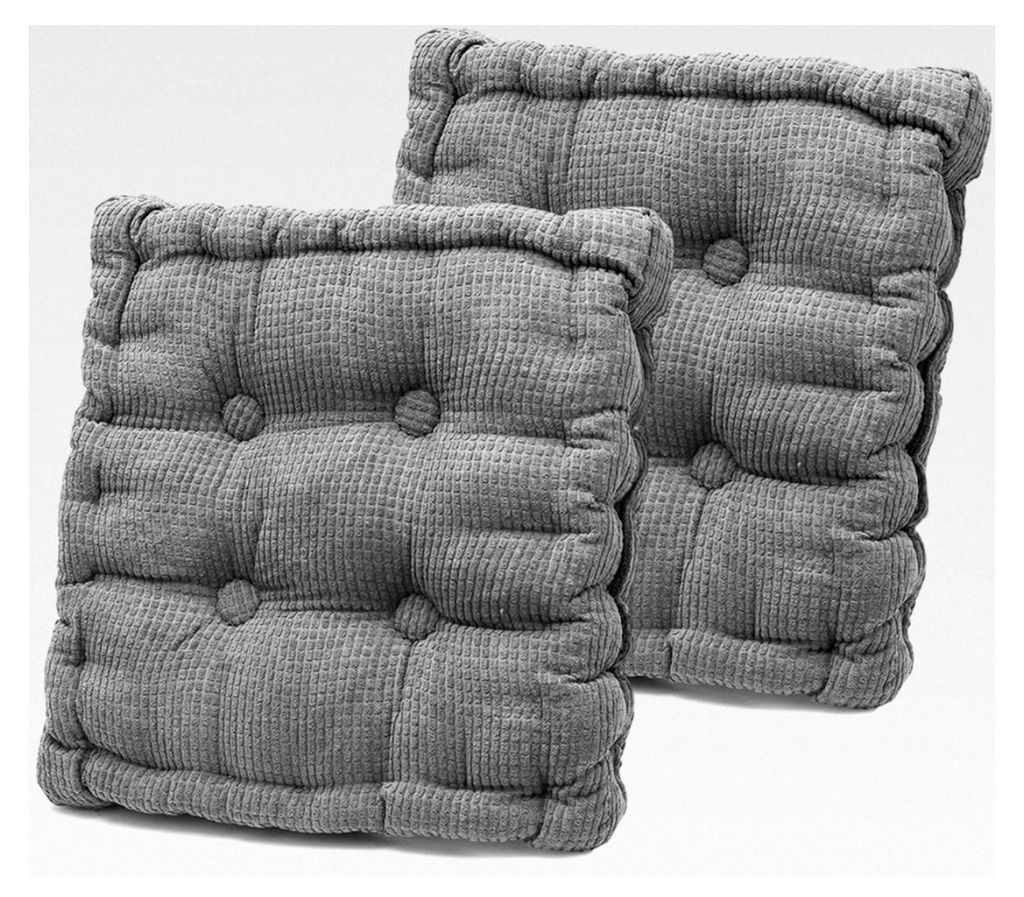 2er Set Stuhlkissen 40x40 cm, Sitzkissen 8 cm Dick für Innen und Außen (Dunkelgrau)
