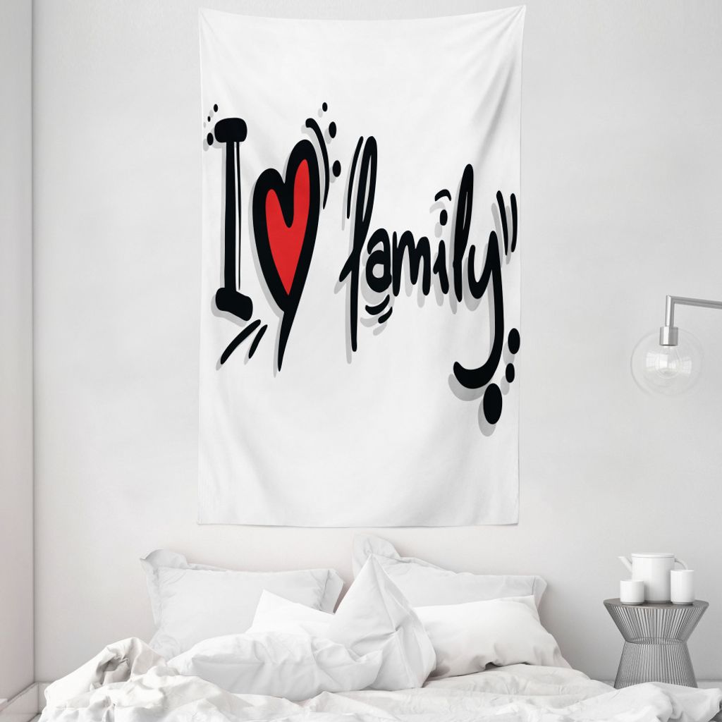 ABAKUHAUS Familie Wandteppich und Tagesdecke, I Heart Familie Piktogramm aus Weiches Mikrofaser Stoff Waschbar ohne Verblassen Digitaldruck, 140 x ...