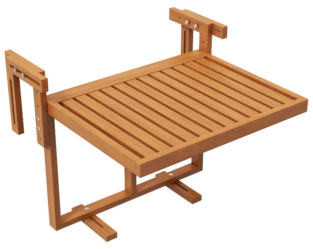 Balkontisch klappbar Kiefernholz 68x65 cm Teak, 4-fach h?henverstellbar, fš¹r Gel?nder 7-20 cm, wetterfest