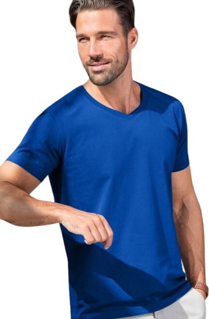 Herren T-Shirt mit V-Ausschnitt aus Baumwolle, 100% Baumwolle, unbedruckt, einfarbig, 180g/m2, Farbe königsblau, Größe M
