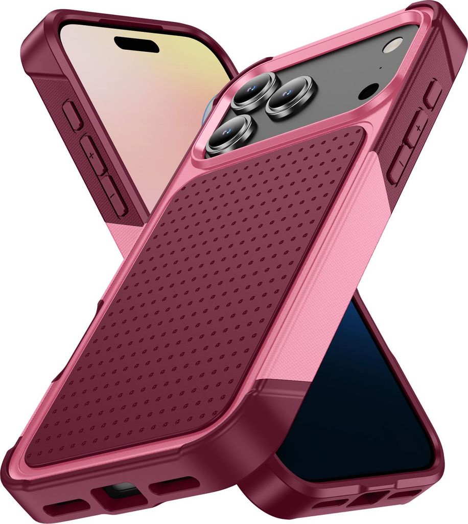 Für iPhone 17 Pro Hülle Militärqualität Stoßfest Hybrid 2 in 1 Hart PC Weich TPU Handyhülle Pink Rot