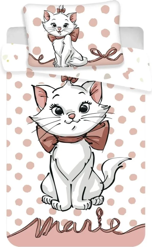 Parure 2 pièces 100x135cm Marie Cat Dots Coton - Linge de Lit Disney