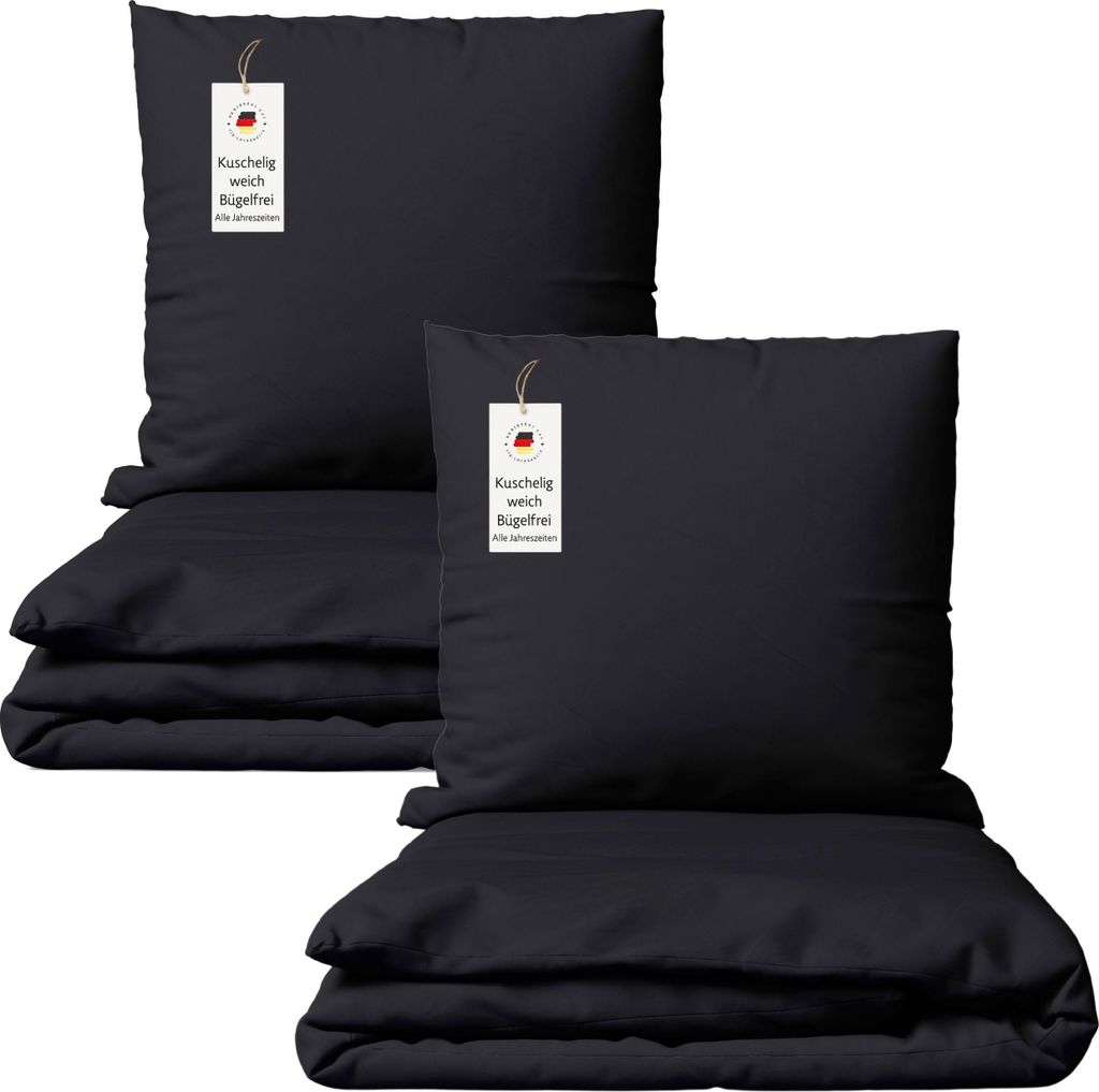 Bettwäsche 135x200 cm Schwarz 4-teilig einfarbig Mikrofaser Produktbild 