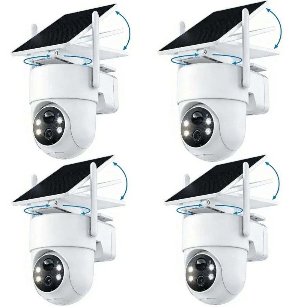 4 Stück 2K Überwachungskamera aussen solar WLAN Kamera Outdoor Solar-Kamera mit Solarpanel, 360 ° PTZ Farb-Nachtsicht 2-Wege-Audio PIR Bewegungs...