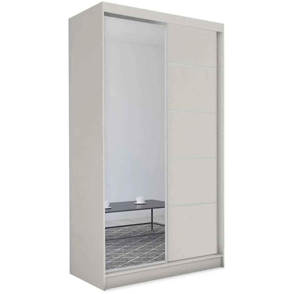 Schwebetürenschrank MARIKA 120 cm – Kleiderschrank mit Spiegel & Schiebetüren (Kaschmir)