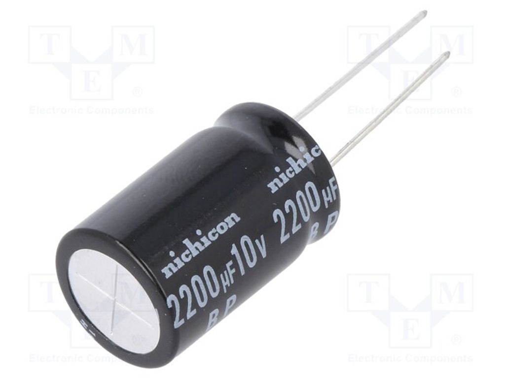 1x Kondensator: elektrolytisch 2200uF 10VDC bipolar THT Ø10x20mm UEP1A222MHD Elek