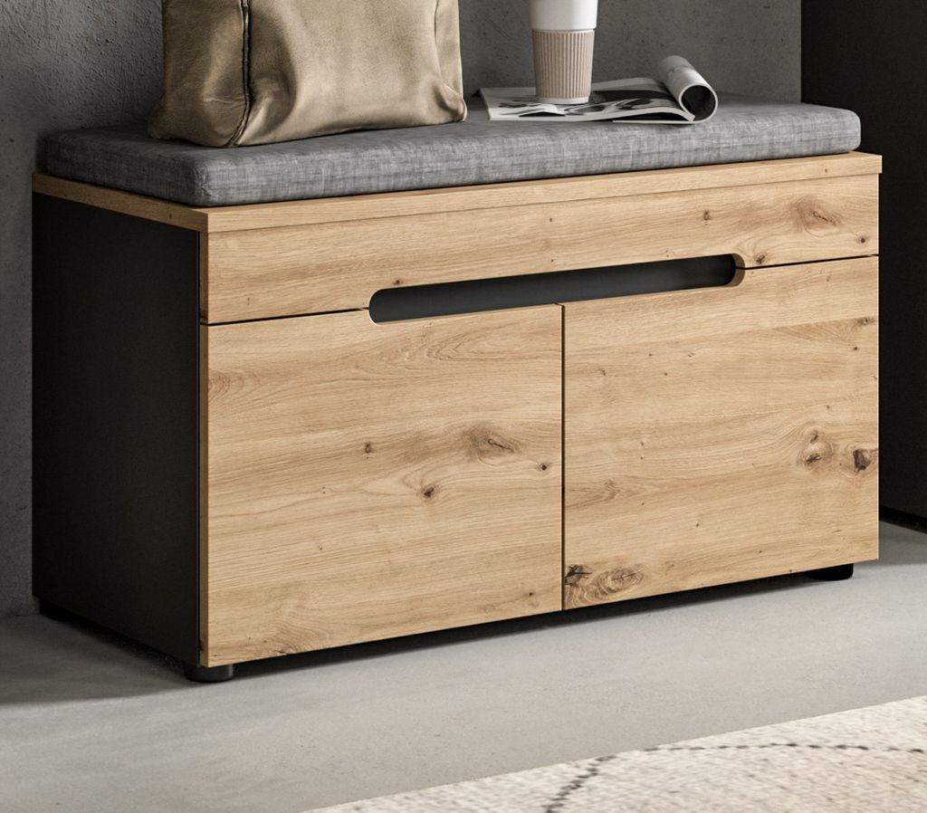 Garderobe Sitzbank "Cooper" Artisan Eiche und grau Produktbild 
