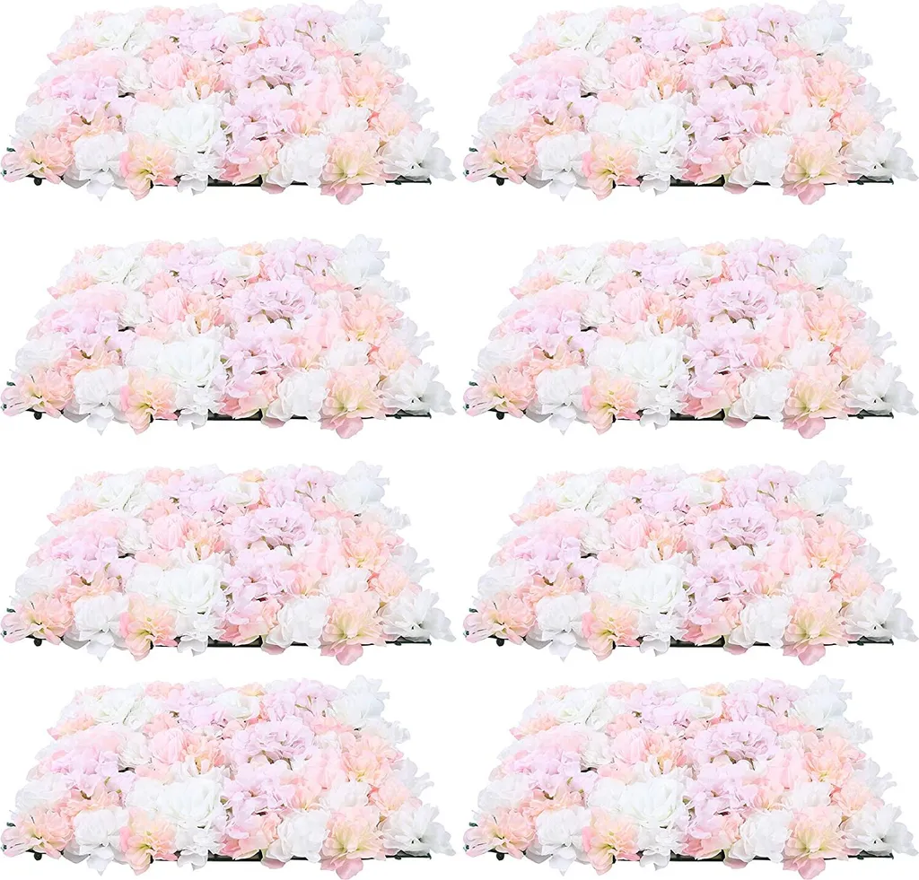 Décor flétri ? Mur de fleurs artificielles roses 40x60cm pour mariage chic