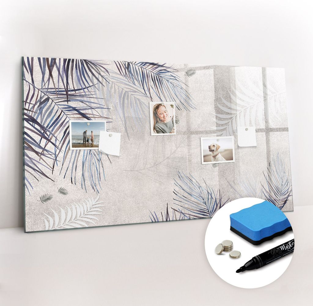 Magnetpinnwand Memoboard - Zubehörsatz - Schwarzer Marker + Schwamm + Magnete - 120 x 60 cm - Palmblatt