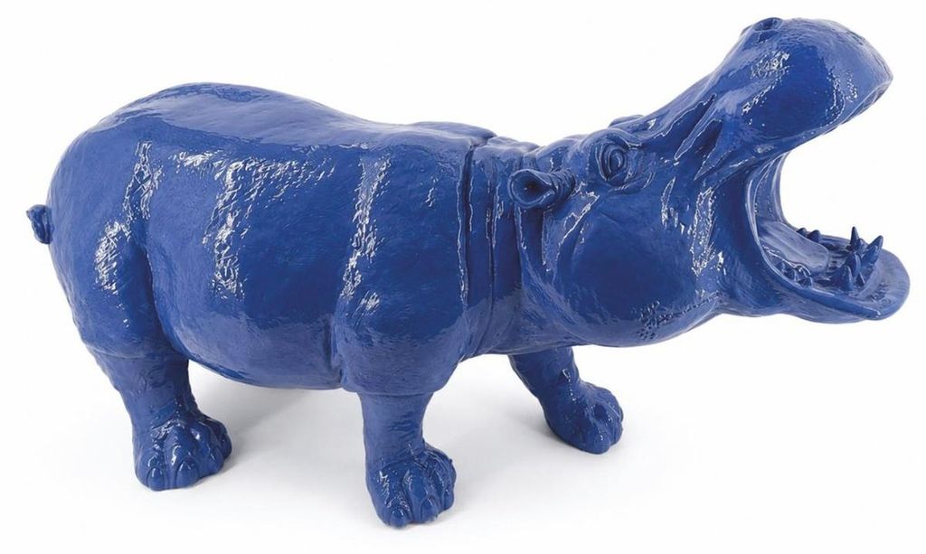 Casa Padrino Deko Skulptur Nilpferd Blau 120 cm - Garten Deko Figur