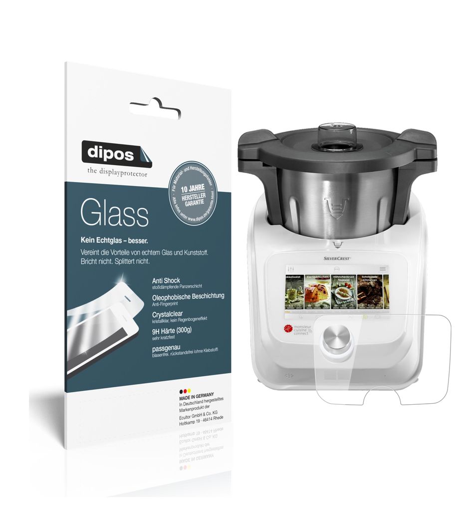 1x Schutzfolie für SilverCrest Monsieur Cuisine Connect - Anti-Shock 9H Folie dipos Glass Kunststoffglas