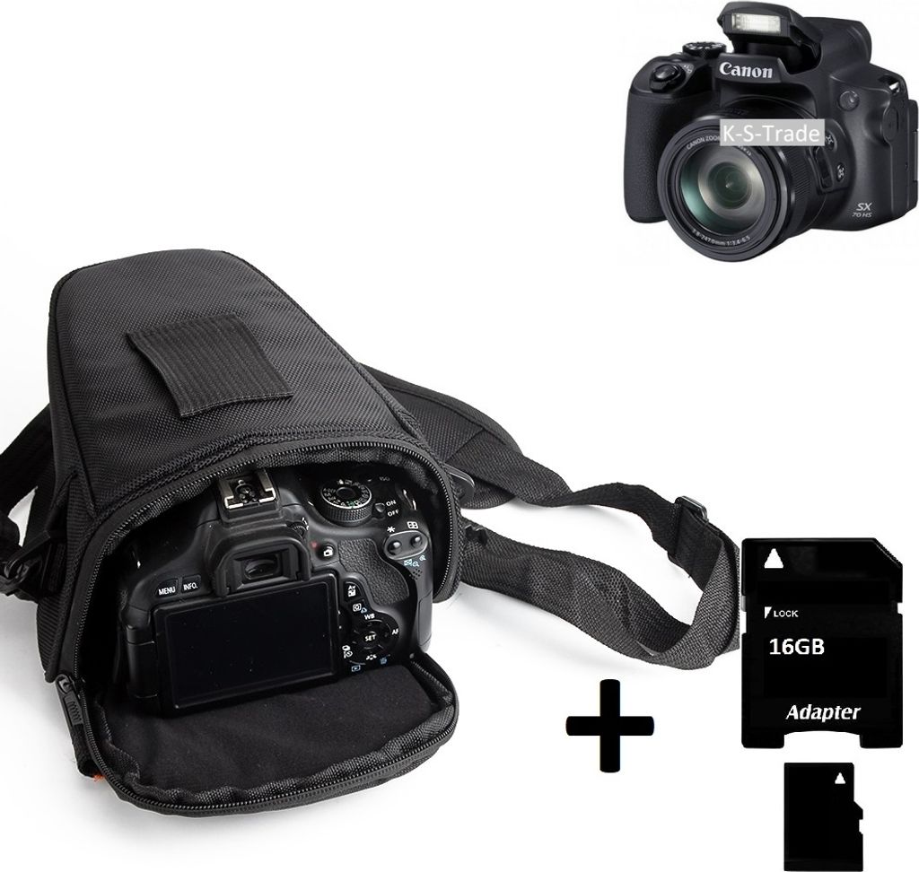 K-S-Trade Schultertasche kompatibel mit Canon PowerShot SX70 HS Colt Kameratasche für Systemkameras DSLR DSLM SLR, Bridge etc., + 16GB Speicherkarte