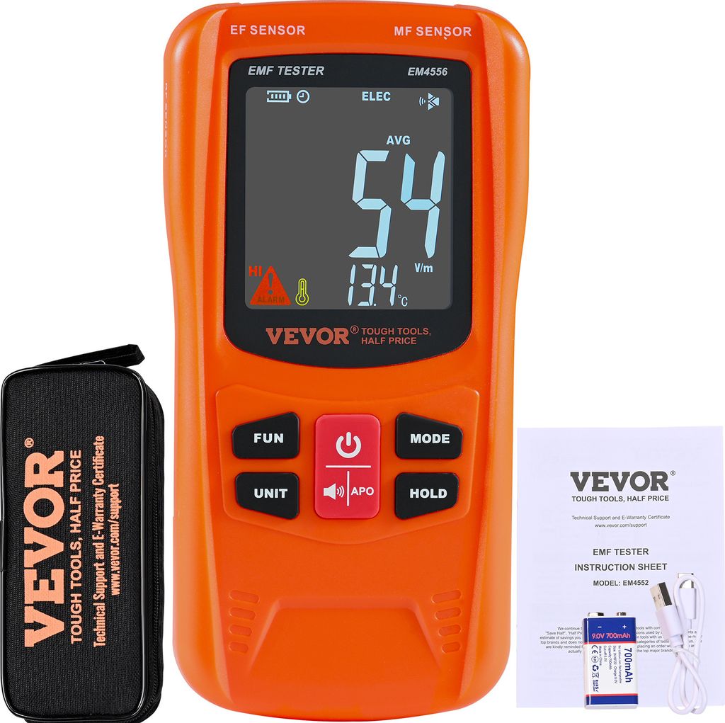 VEVOR 3-v-1 EMF meter, 5 Hz-6 GHz, prenosný dobíjateľný Obrázok produktu 1