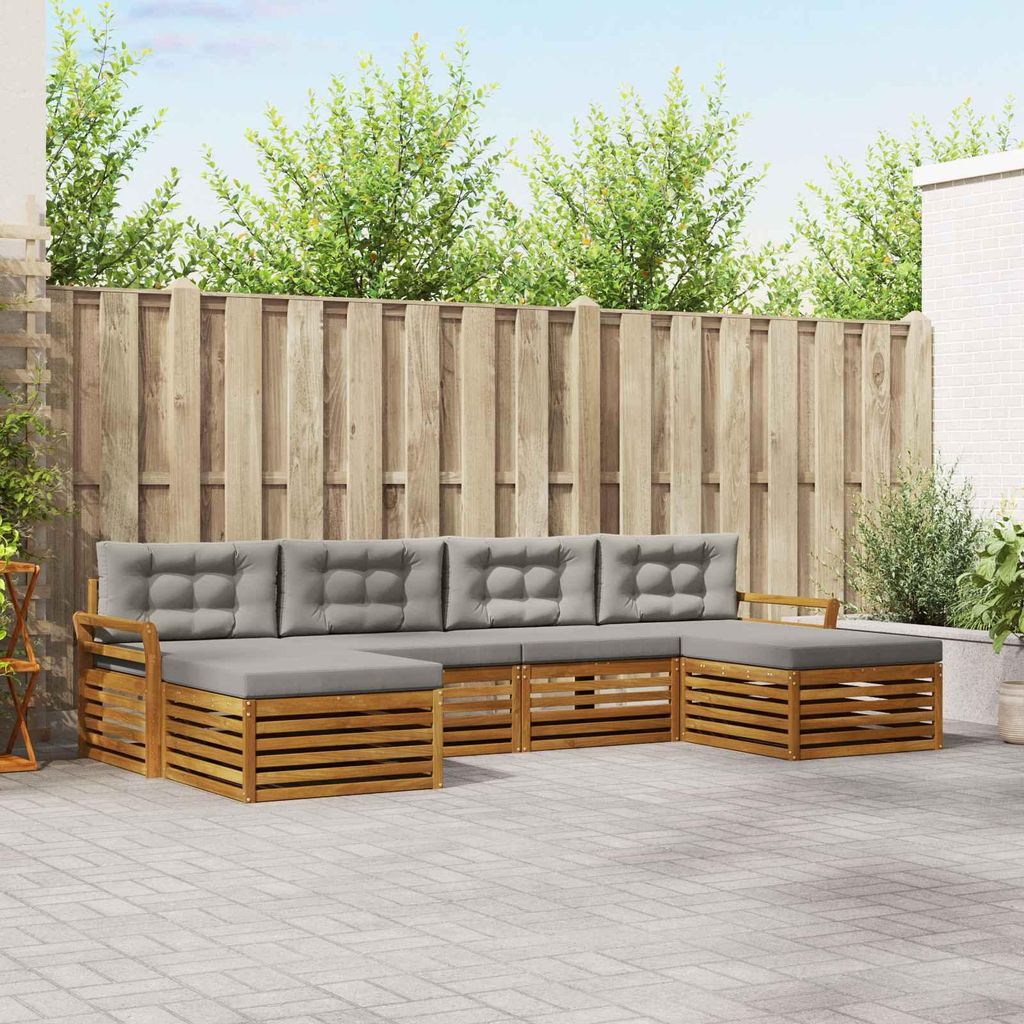 "im Sonderangebot"Sofagarnitur - CLORIS - Balkonmöbe/Sitzgruppe - 6 pcs - Moderne Design - Natürlich und Hellgrau Massivholz Akazie - Gartensofas...