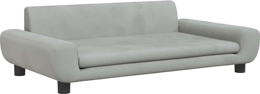 A light gray dog bed with black legs, shown from a front-side angle on a white background.