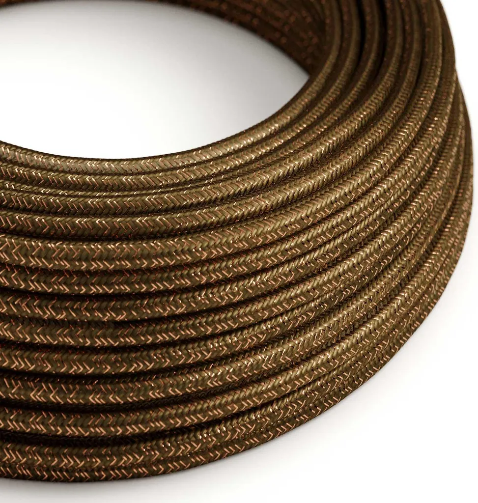 Câble Textile Marron Pailleté Glitter Brown RL13 avec Effet Soie 10m